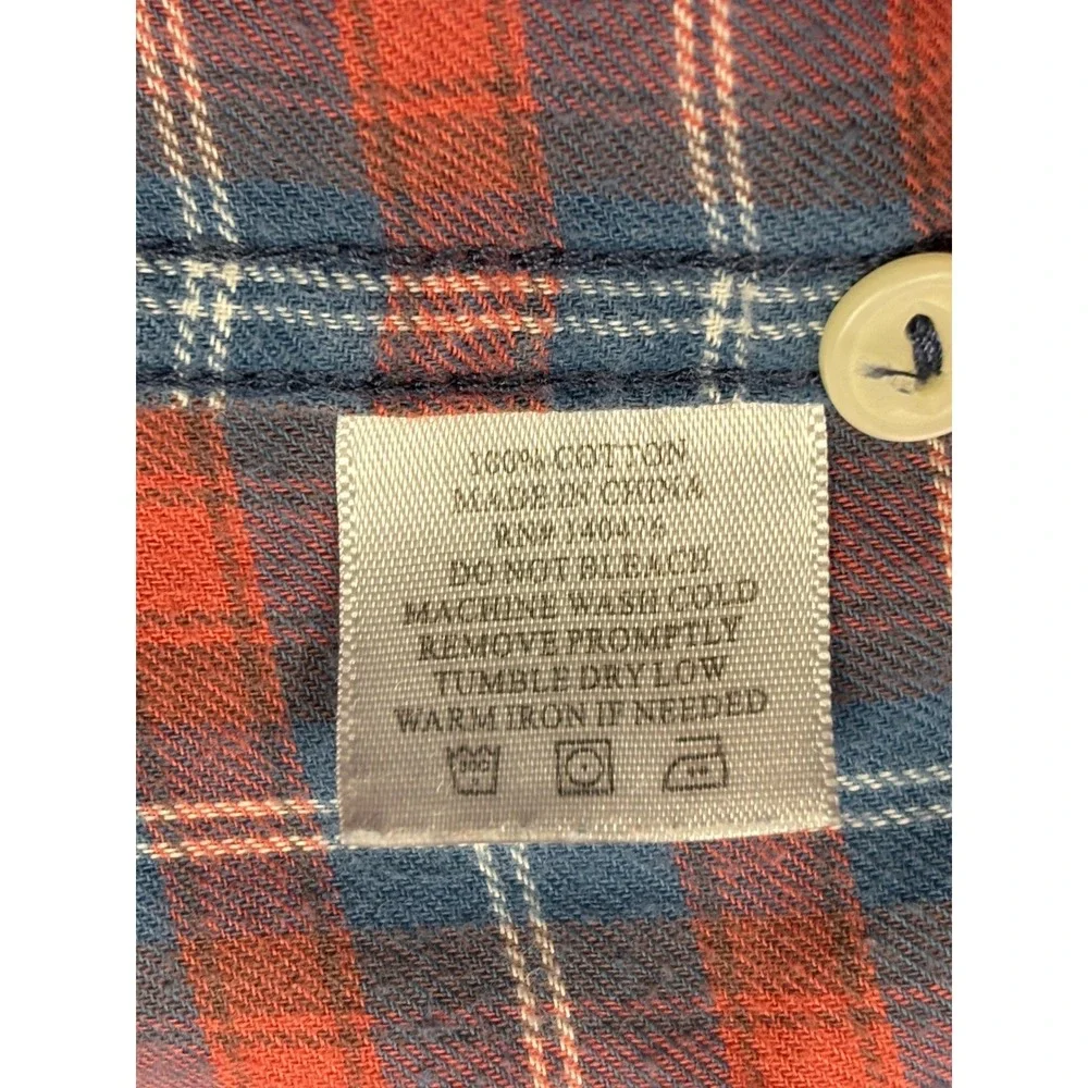 Faherty Brand Mens Small Red Blue Plaid Cotton Flannel Long Sleeve Button Shirt - Picture 7 of 8